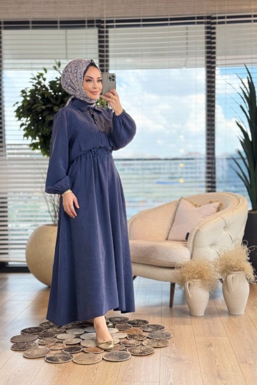 7365 Ön İki Cepli Etekli Takım Lacivert
