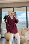 7366 Tencel Altı Düğmeli Apoletli Ceket Bordo