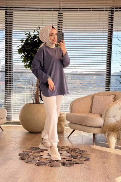 7398 Etek Ucu Parçalı Tunik Lacivert