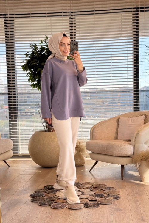 7398 Etek Ucu Parçalı Tunik İndigo