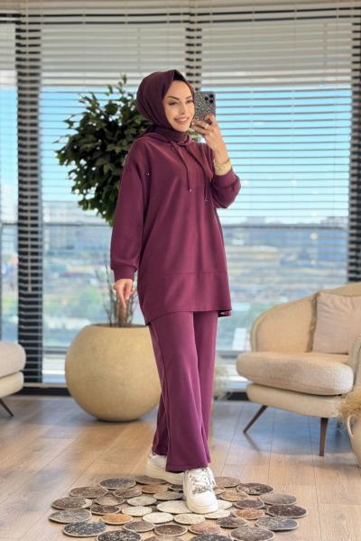 7409 Sol Omuzu Fermuar Detaylı Takım Bordo