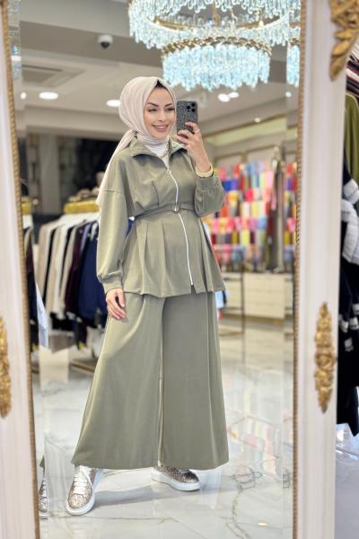 7423 Ön Pile Dikişli Ve Fermuarlı Takım Haki