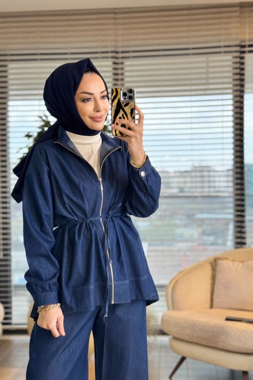 7428 Tencel Önden Fermuarlı Takım Lacivert