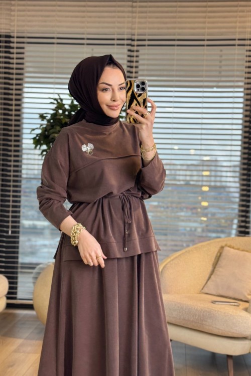 7462 Robası Dikişli Broşlu Takım Kahve