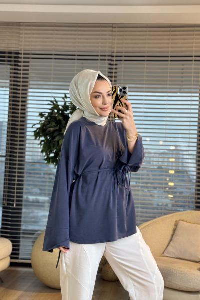 7465 Oysho Kolları Bağcıklı Tunik Lacivert