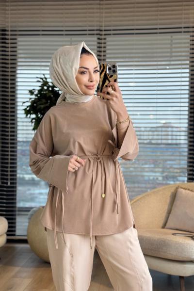 7465 Oysho Kolları Bağcıklı Tunik Bej