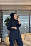 7474 Oysho Patı Fermuarlı Tunik Siyah