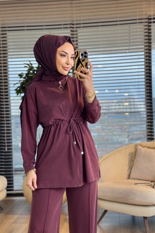 7481 Oysho Beli Bağcıklı Ferm. Takım Bordo
