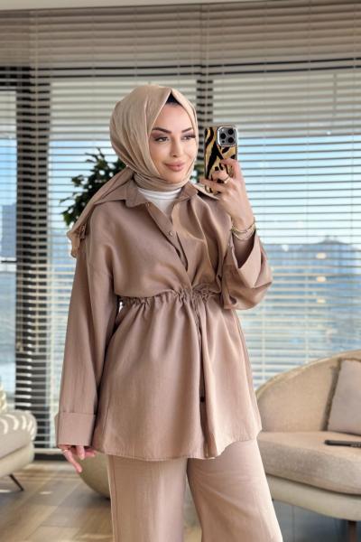 7494 Omuzu Apoletli Önü Bağcıklı Takım Bej