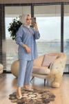 7504 Beli Şeritli Pantolon Takım Mavi