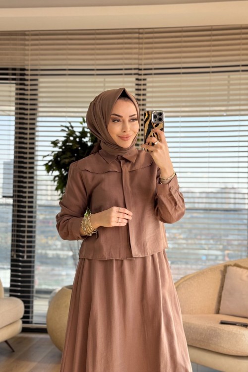 7510 Omzu Parçalı Etekli Takım Vizon