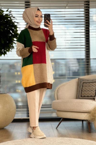 7512 Renkli Triko Tunik Kırmızı