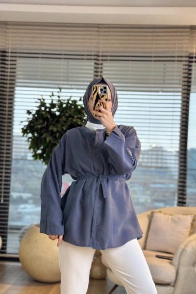 7515 Sıfır Yaka Önden Düğmeli Tunik Antrasit
