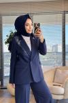 7665 Fular Detaylı Blazer Ceket Lacivert