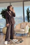 7665 Fular Detaylı Blazer Ceket Kahve