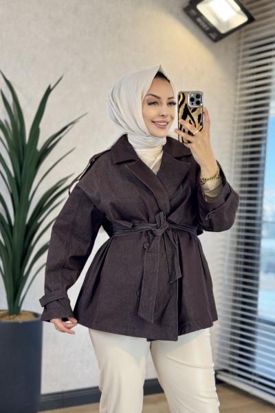 7674 Aller Detaylı Trenç Mürdüm