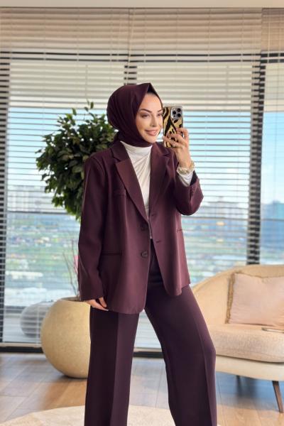 7688 Oversize Yırtmaçlı Ceket Mürdüm