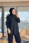 7765 Simli Ve Pullu Triko Tunik Siyah