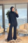7768 Oslo Yandan Fermuarlı Triko Tunik Siyah