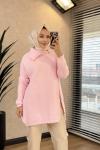7768 Oslo Yandan Fermuarlı Triko Tunik Pembe