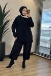 7768 Oslo Yandan Fermuarlı Triko Tunik Siyah