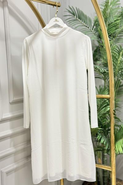 777 Önü Şifonlu Uzun Kollu Bluz Ekru