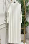 785 Yakalı Önü Şifon Uzun Kol Elbise Ekru