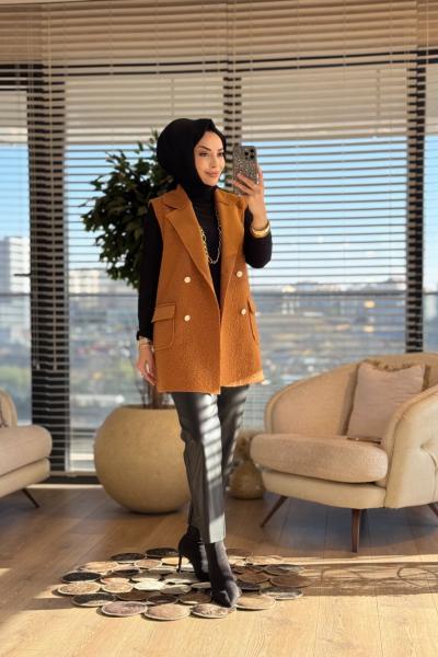 7889 Bukle Dört Düğmeli Yelek Kiremit