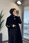 7958 Manşeti Triko Angora Uzun Kaban Siyah