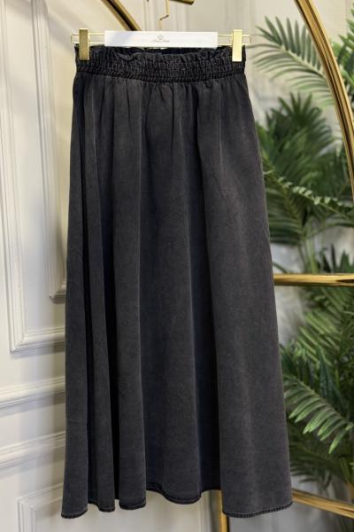 8004 Tencel Beli Lastikli Etek Siyah