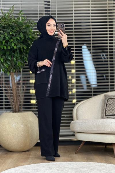 8005 Triko Pantolonlu Takım Siyah