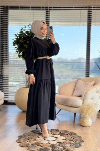 8080 Modal Katlı Elbise Siyah