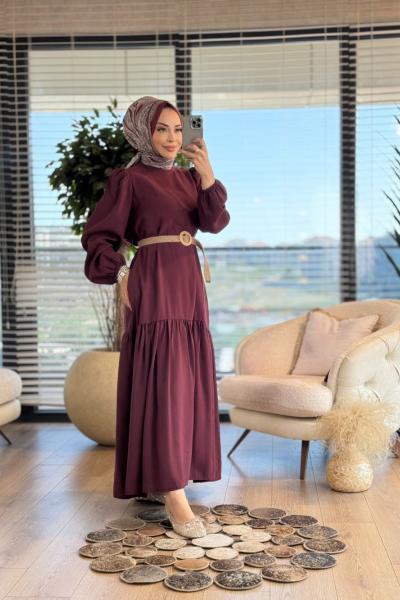 8080 Modal Katlı Elbise Bordo