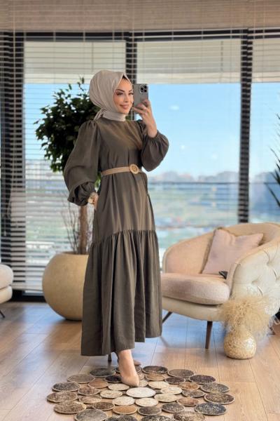 8080 Modal Katlı Elbise Haki