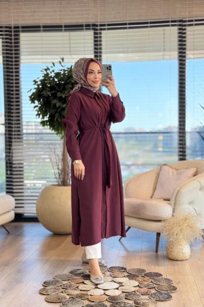 8081 Modal Gömlek Elbise Bordo