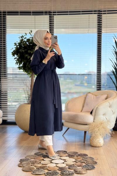 8081 Modal Gömlek Elbise Lacivert