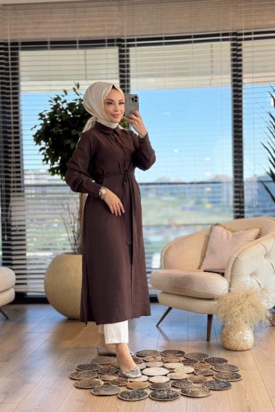 8081 Modal Gömlek Elbise Kahve