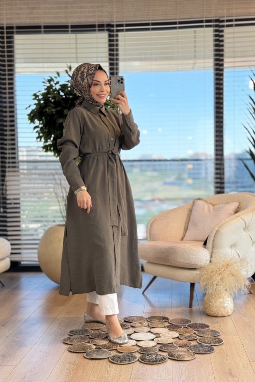 8081 Modal Gömlek Elbise Haki