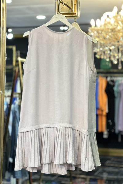 8130 Eteği Pileli Kolsuz İçlik Gri