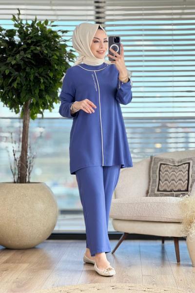 8133 Yaka Ve Önü Biyeli Takım İndigo