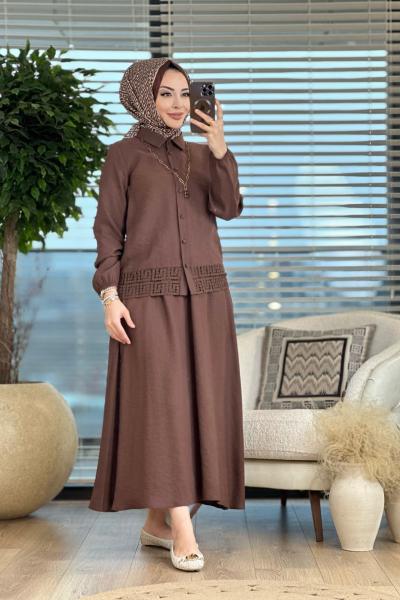 8138 Etek Ucu Dantelli Takım Kahve