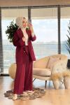 8256Y25 Arka Dantelli Metal Düğmeli Takım Bordo