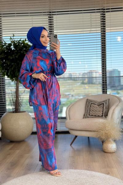 8418 Tüy Desenli Takım Saks