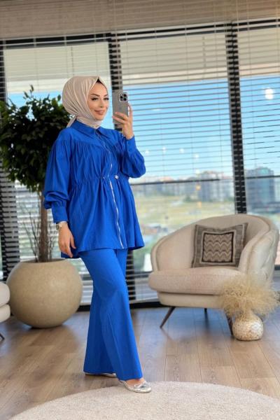 8425 Beli Lastikli Fermuarlı Takım Saks