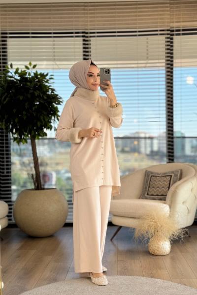 8438 Yaka Kol Kürk Ön Taş İşlemeli Takım Taş