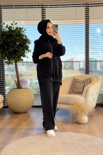 8451 Yaka Kürk Ön Ferm.Omuz Parça Takım Siyah