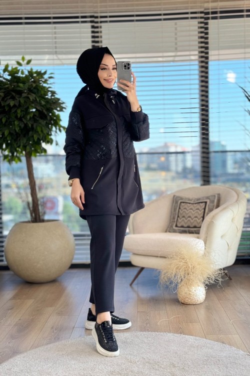 8457 Kol Ön Ve Arka Kapitone Takım Siyah