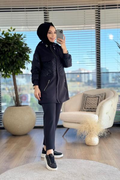 8457 Kol Ön Ve Arka Kapitone Takım Siyah