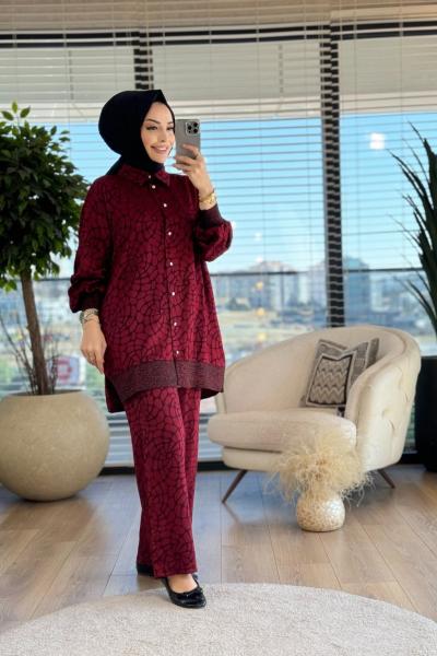 8469 Kendinden Desenli Takım Bordo