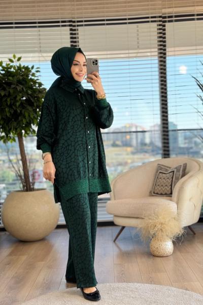 8469 Kendinden Desenli Takım Haki